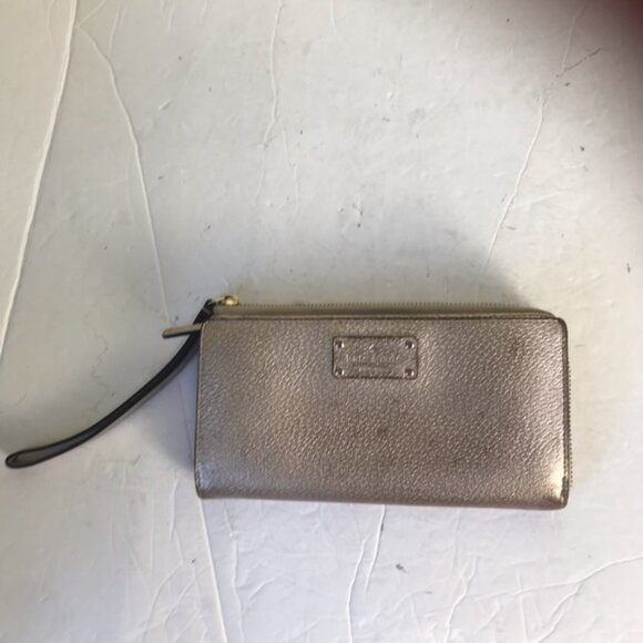 Kate Spade Rose Gold Large Wristlet Metallic Wallet Organizer Clutch Bag Zippy - Picture 10 of 14